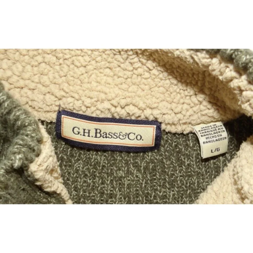 G.H. BASS & CO green heavier weight pullover sweater 100% cotton men's size L